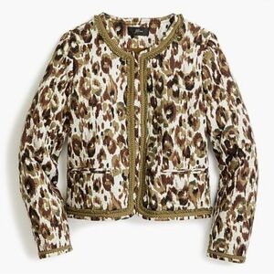 NWT J.Crew quilted lady jacket in autumn cheetah print size small olive green